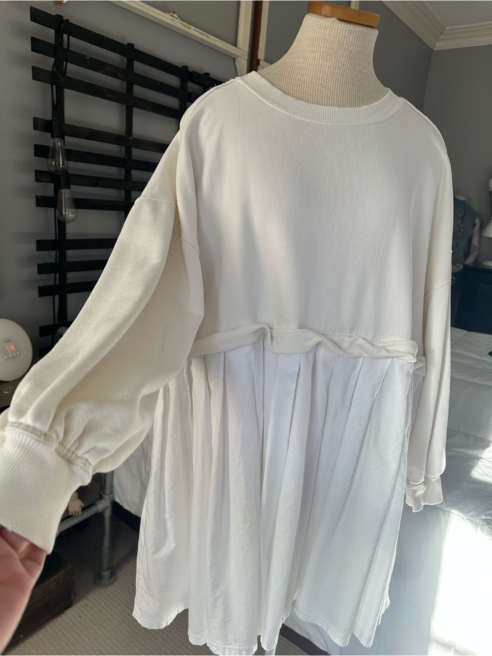 Free People Cream Sweatshirt Tunic with White Peplum, size large - Picture 5 of 17